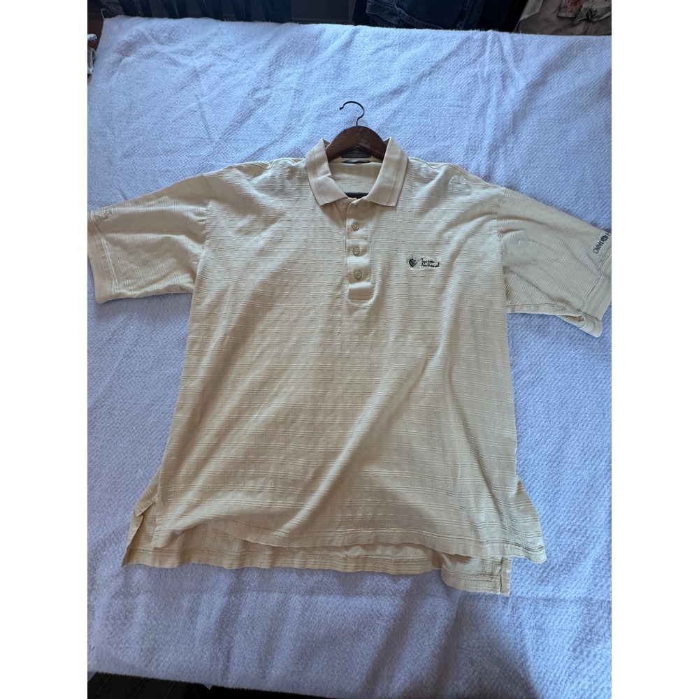Descente Mens Tucson National Omni Hotels Golf Polo Shirt Creme Textured Large